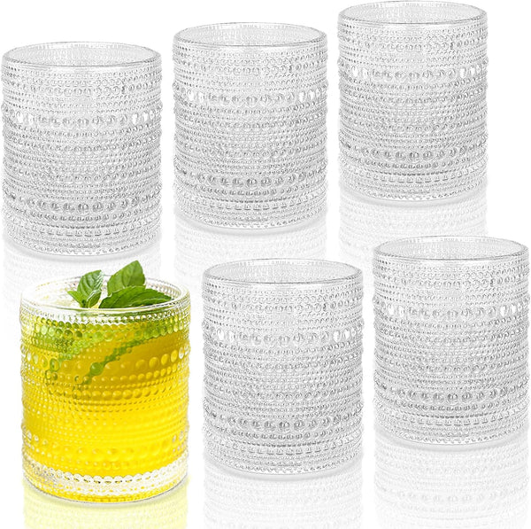 Cocktail Glasses 10 oz Hobnail Drinking Glasses Set of 6, Vintage Glassware, Textured Glass Cups Bubble Glasses Water Glasses Old Fashion Jupiter Glasses Set, Clear