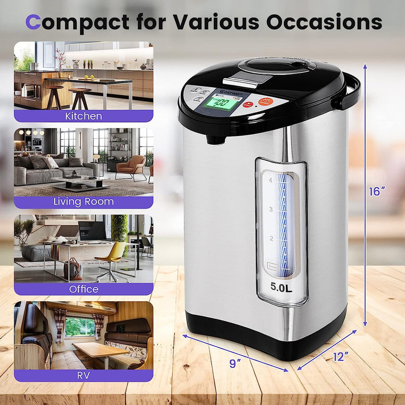 COSTWAY Instant Electric Hot Water Boiler and Warmer, 5-Liter LCD Water Pot with 5 Stage Temperature Settings, Safety Lock to Prevent Spillage, Stainless Steel Hot Water Dispenser