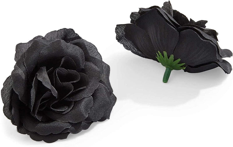 50 Pack Artificial Black Roses - 3 Inch Silk Flower Heads for Wedding Decorations Wall Art DIY Crafts