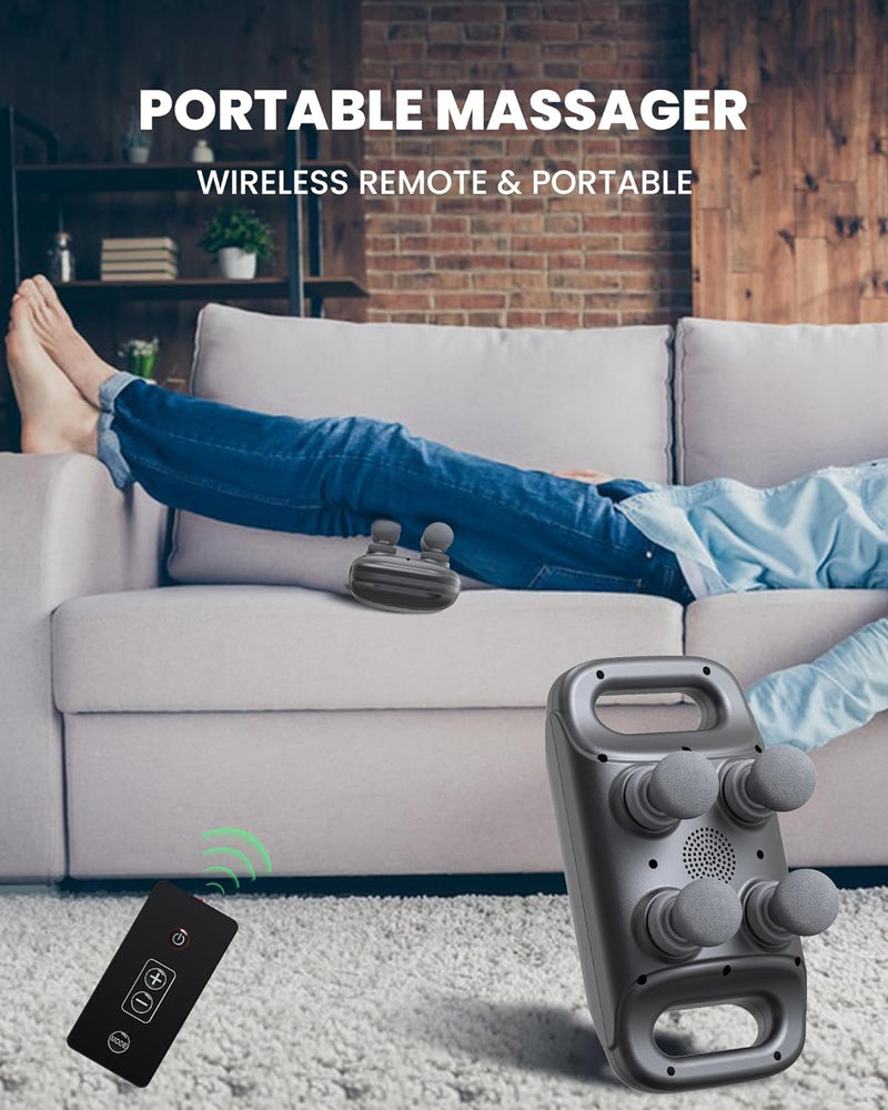 Moautodc Massagers Handheld Deep Tissue: Portable Massager with Remote Control, 4-Head Back Massager for Pain Relief in Back, Leg, Neck, Shoulder and Body, Gifts for Families and Friends