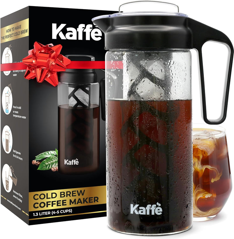 Kaffe Cold Brew Coffee Maker, Iced Coffee Pitcher. Easy Clean, Double-Wall Tritan Glass (1.3L / 44oz)