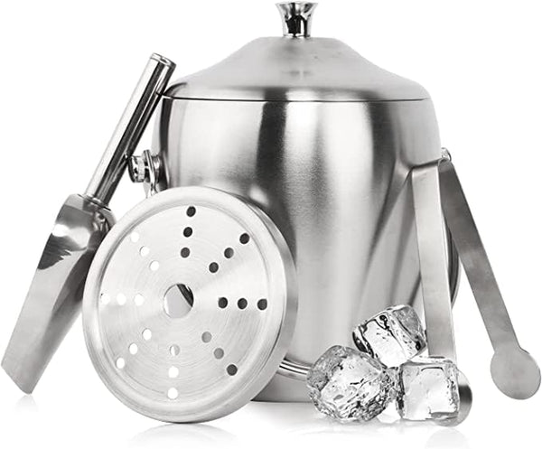 Hassol 2L Ice Bucket with Lid, Tongs, Scoop and Strainer, Premium for Parties, Cocktail Bar, Champagne, Wine, Chilling, Perfect for Bar Accessories for the Home Bar to Freezer, Stainless Steel Bucket