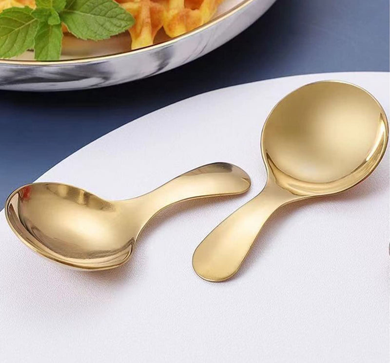 PHAETON 8PCS Golden Stainless Steel Short Handle Spoons Soup Spoons Condiments Spoon Dessert Spoon Tea Coffee Spoons Jars Scoops