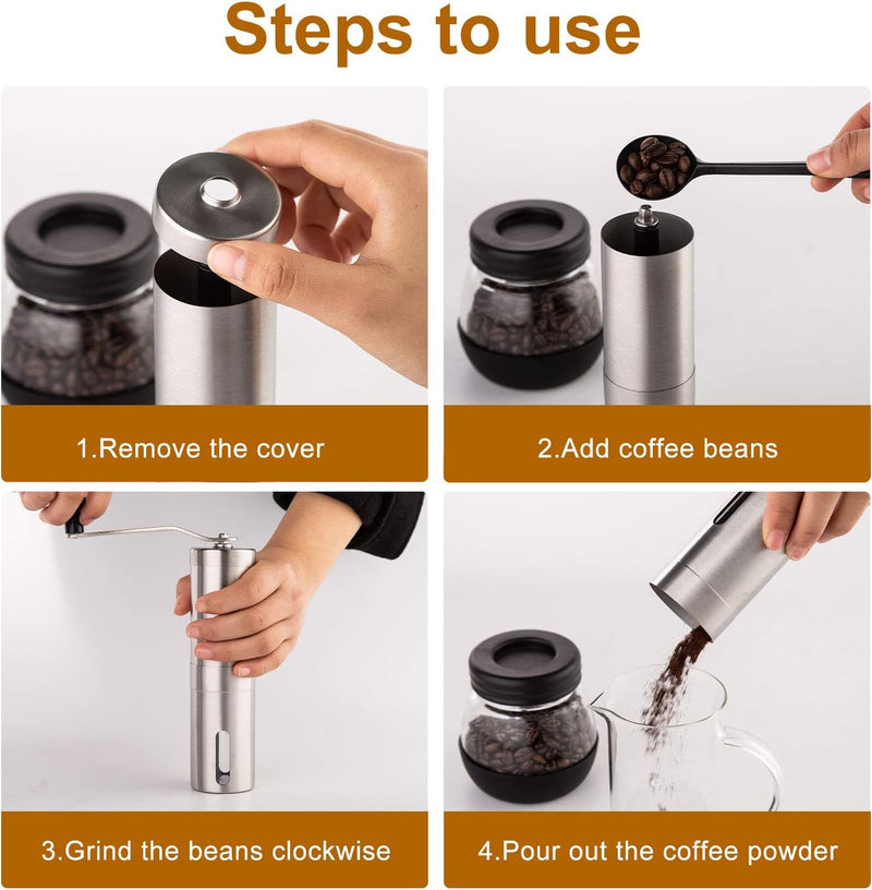 PARACITY Manual Coffee Bean Grinder Stainless Steel Hand Coffee Mill Ceramic Burr for Aeropress, Drip Coffee, Espresso, French Press, Turkish Brew