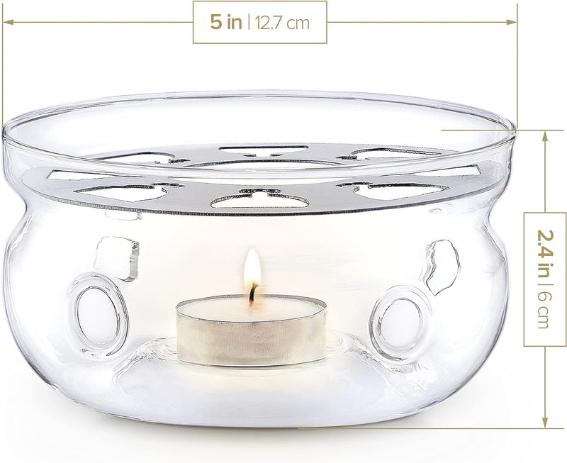 Teabloom Celebration Teapot Warmer - Standard Size (5-inch Diameter) - Heatproof Borosilicate Glass Tea Warmer - Tealight Candle Included