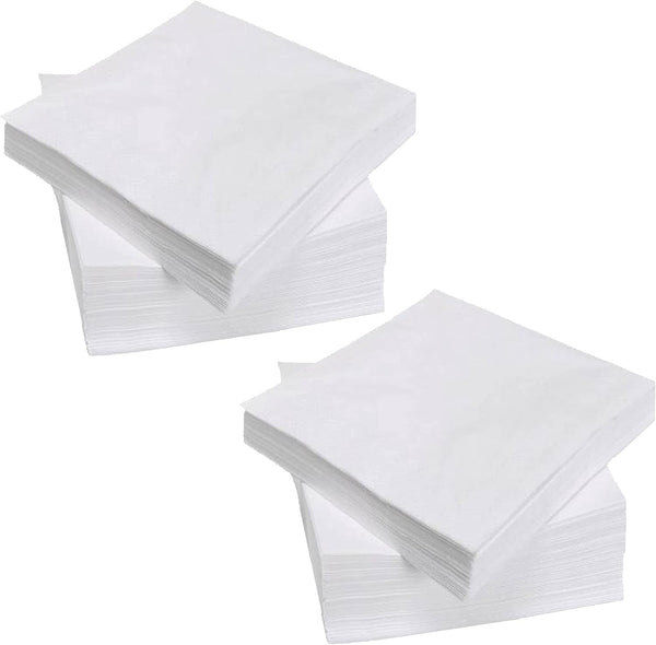 200 Count 2 Ply Plain White Beverage Napkins Disposable Four Fold Cocktails Paper Napkins 9.8" X 9.8" unfolded for Party and Every Day Use