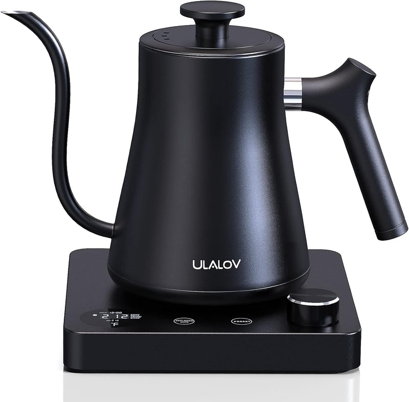 Ulalov Electric Gooseneck Kettle Ultra Fast Boiling Hot Water Kettle 100% Stainless Steel for Pour-over Coffee & Tea, Leak-Proof Design, Auto Shutoff Anti-dry Protection, 1200W-0.8L, Matte Black