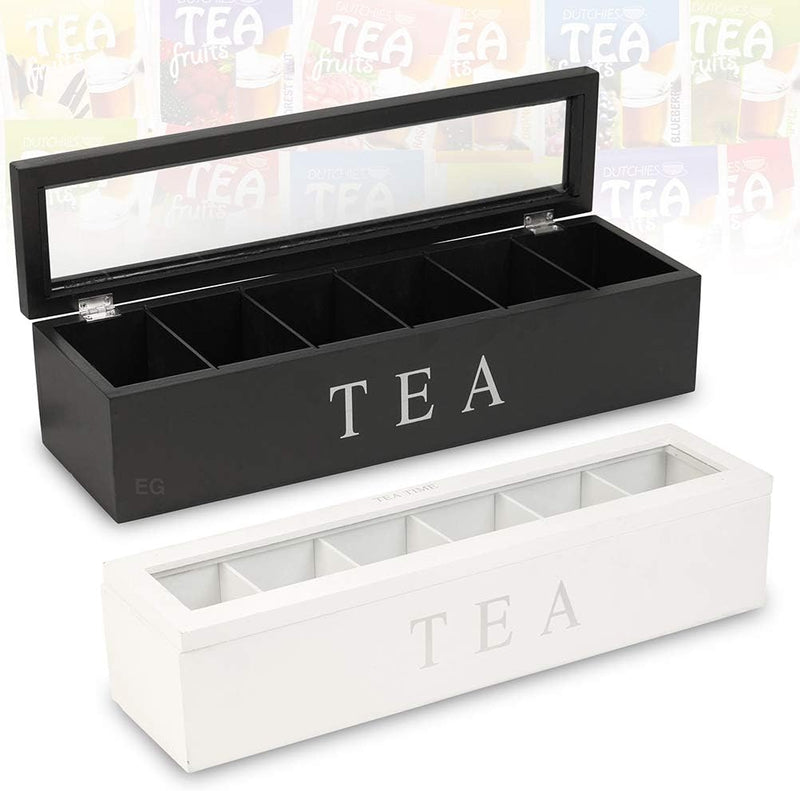 Tea Storage Chest, Wooden Tea Storage Box Coffee Tea Bag Storage Box Sugar Packet Storage Box Storage Container for Home Apartment Office Hotel (Black)