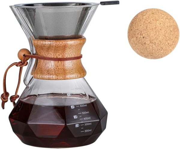 HYAXGM Pour Over Coffee Maker With Wood Sleeve，27oz/800mlPour Over Coffee Dripper,Pour Over Coffee Maker Set With Cork Stopper (27oz/800ml)