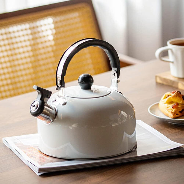 Tea Kettle Stovetop Whistling Teapot Stainless Steel Tea Pots for All Stovetop with Ergonomic Handle - 3 Quart Whistling Teapot Water Boiling Kettle Automatic for Drinking Coffee (White)