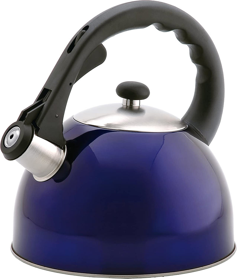 Creative Home Satin Splendor 2.8 Quart Stainless Steel Whistling Tea Kettle with Aluminum Capsulated Bottom for Even Heat Distribution, Brushed Finish