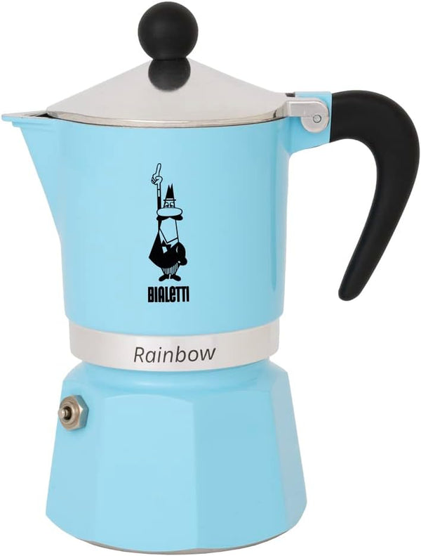 Bialetti - Rainbow: Stovetop Espresso Maker, Moka Pot 6 Cups (8.4 Oz - 250 Ml), Aluminium, Light blue