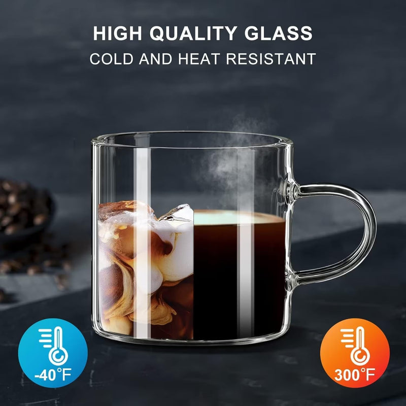 PARACITY Espresso Cups Set Of 2, Insulated Espresso Shot Glass 4.3 OZ, Clear Glass Expresso Coffee Cup with Handle, Borosilicate Espresso Accessories, Small Coffee Cups for Espresso Machine, Tea Cup