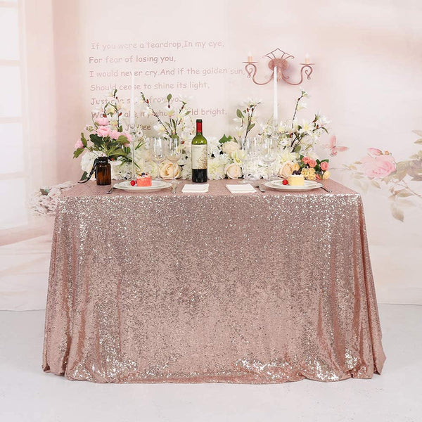 Rose Gold Sequin Tablecloth - 55x80 Inch Rectangle Glitter Decoration for Weeding Birthday Restaurant Baby Shower