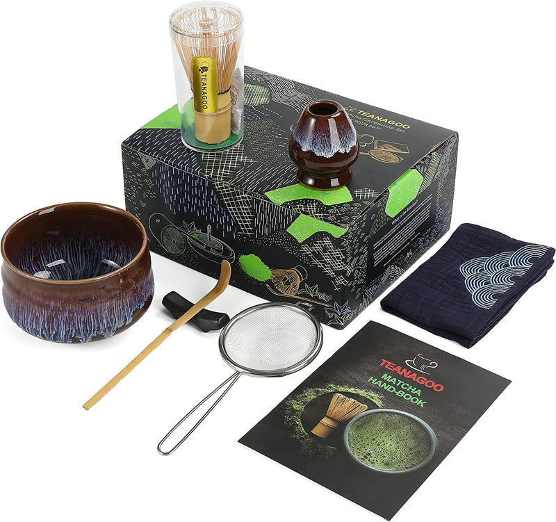 TEANAGOO Japanese Tea Set Matcha Whisk Set Matcha Bowl Bamboo Matcha Whisk (chasen) Scoop (chashaku) Matcha Whisk Holder Tea Making Kit. MSB-5 Matcha Green Tea Powder Kit. Matcha Tea Kit