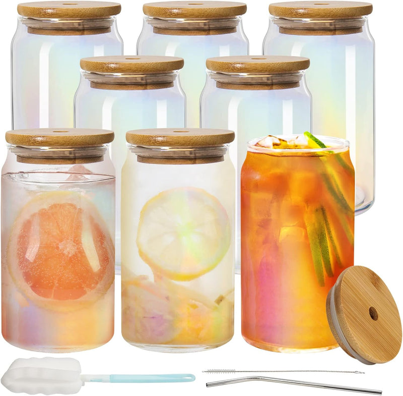 Ruckae 16oz 10 Pack Juice Bottles, Glass Bottles Juicing with Lids, Smoothie Cup Lids and Straws, Water Bottle Mason Jar Drinking Glasses for Juicing, Smoothies, Kombucha