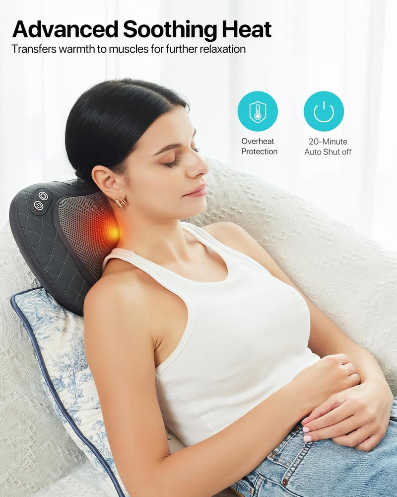 ALLJOY Cordless Shiatsu Neck and Back Massager with Soothing Heat, Rechargeable 3D Kneading Massage Pillow for Muscle Pain Relief, Use Unplugged, Detachable Cover