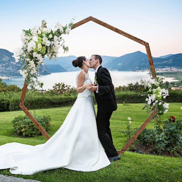 Wedding Arch 7.2FT, Heptagonal Wood Arch for Wedding Ceremony, Wedding Arbor Backdrop Stand for Garden Wedding,Parties, Outdoor, Backdrops, Garden Decorations,Wooden Arch Rustic Decorations