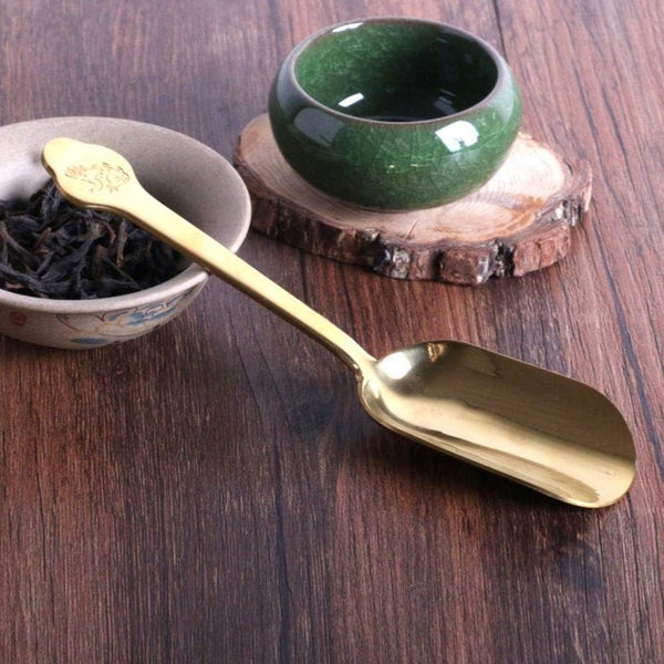 Leaf Scooper Long Handles Candy Scooper Long Handle, Stainless Steel Loose Leaf Tea Scoop Tea Shovel Scooper for Dry Food Candy Coffee Bean, Long Handle Gold