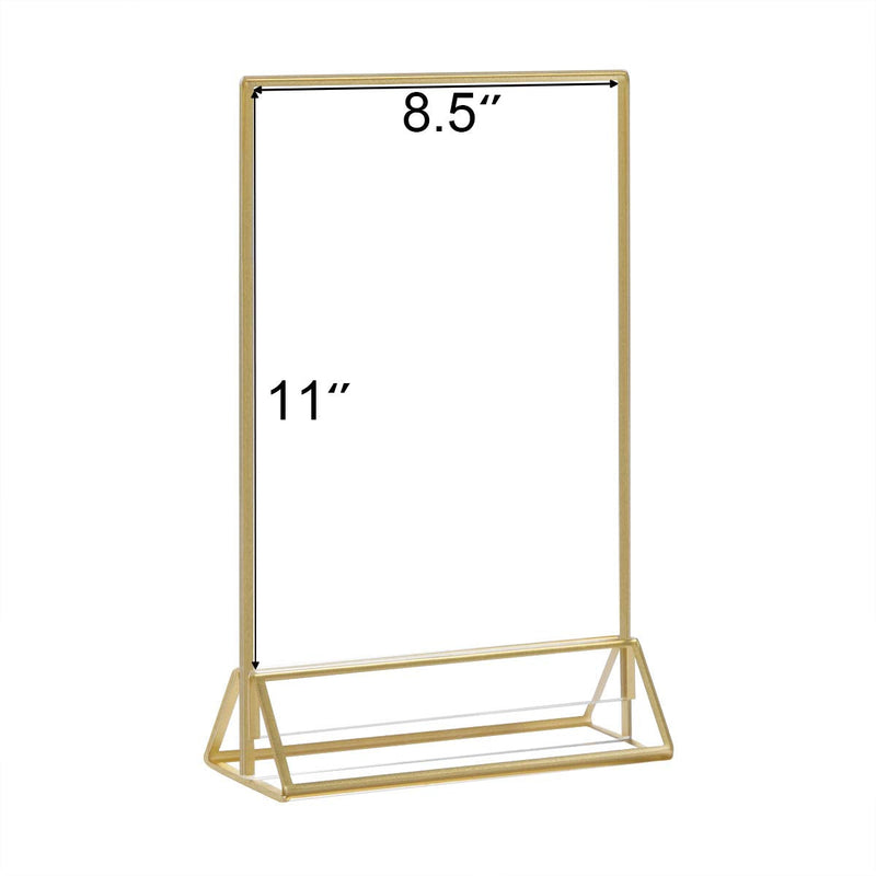 HIIMIEI Acrylic Gold Frames Sign Holders 8.5X11, Double Sided Table Menu Display Stand, Gold Acrylic Wedding Table Numbers Holder(6 Pack)