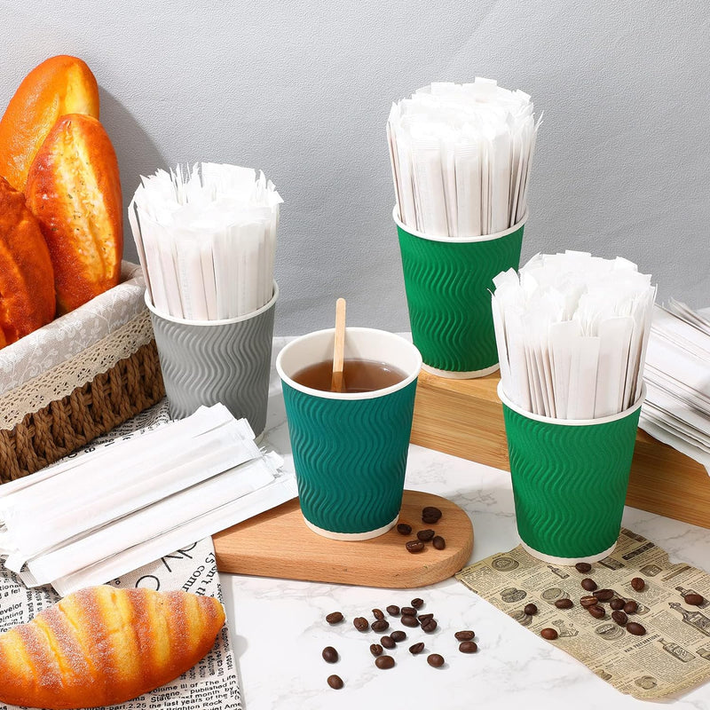 2000 Pcs Individually Wrapped Wooden Coffee Stirrers, Disposable Coffee Stir Sticks Round End Coffee Sticks Bulk Wood Stirrers for Coffee Cocktail Hot Drinks Restaurant Bar Home Office (5.5 Inch)