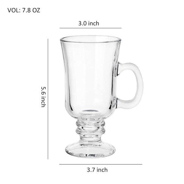 WHOLE HOUSEWARES | Glass Irish Coffee Mug | Set of 4 | 8oz Coffee Mugs for Drinking | Durable Glassware Mugs (4)