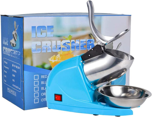Electric Ice Crushers Machine Shaved Ice Machine Ice Snow Cone Maker  Professional Double Blades Stainless Steel Ice Shaver Machine for Home Commercial Use (Blue)