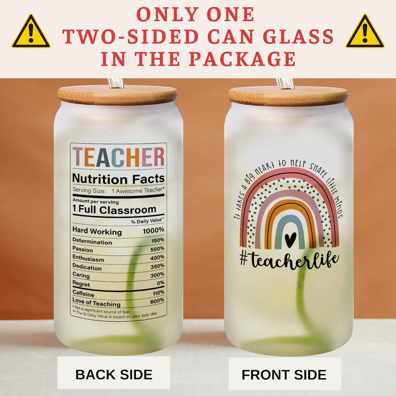 Teacher Appreciation Gifts - Teacher Gifts for Women - Thank You Teacher Gifts for Women, Gifts for Teachers Women - Teacher Gifts For Christmas, Teacher Christmas Gifts for Women - 16 Oz Can Glass