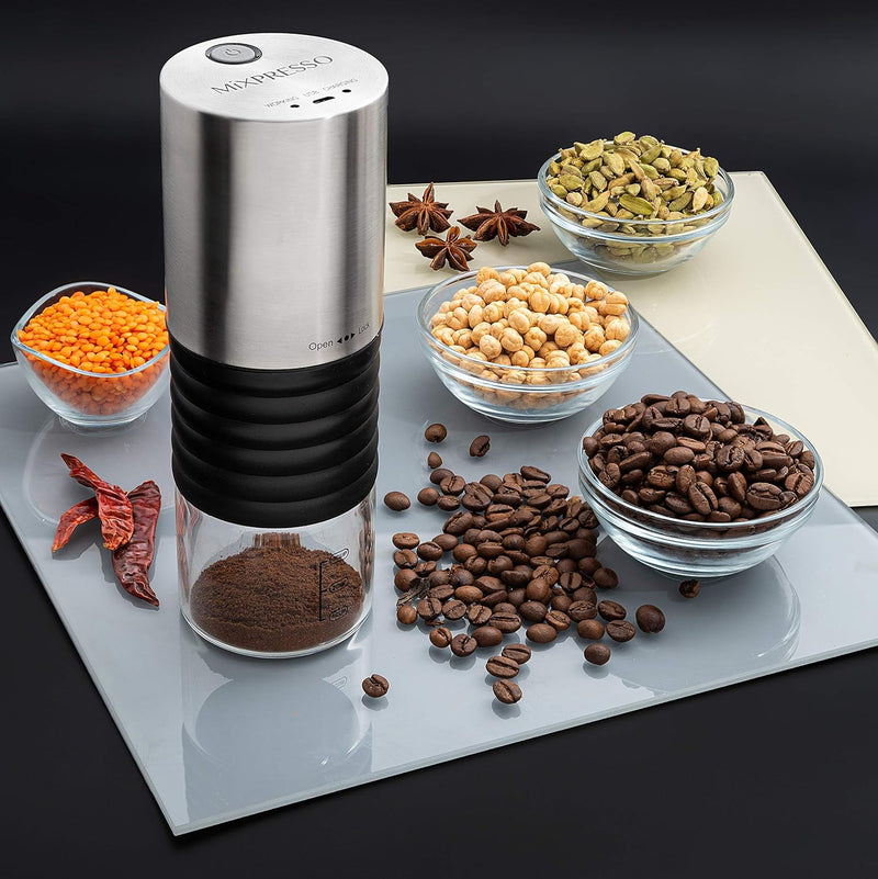 Mixpresso Electric Coffee Grinder With Usb And With Easy On/Off Button, Coffee Bean Grinder & Spice Grinder For Herbs, Nuts & Grains, Spice Mill.
