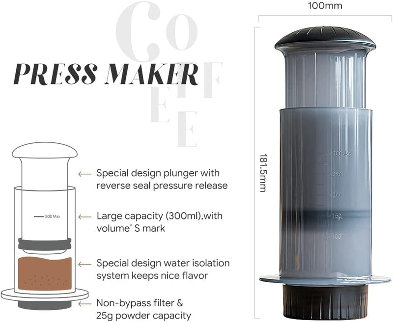 RECAFIMIL Coffee Press Maker -New Desgin Quickly Makes Delicious Coffee Without Bitterness - 1 to 3 Cups Per Pressing