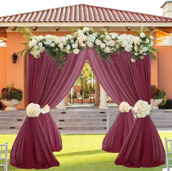 Burgundy Wedding Arch Drapes - 2 Panels 20FT Sheer Chiffon Fabric