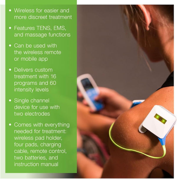 AccuRelief Wireless Tens Unit and EMS Muscle Stimulator - Includes Pulse Massager - Pain Relief Device with Remote and Mobile App, TENS Machine, TENS Device