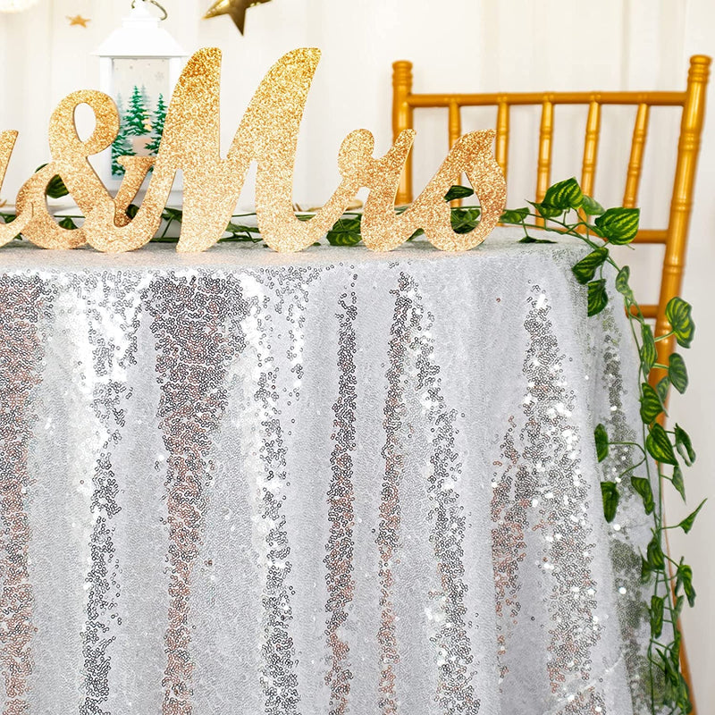 72 Silver Sequin Wedding Tablecloth - Round Shimmer Glitter Table Cover