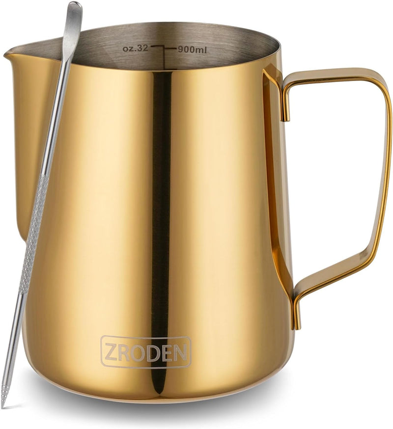 Milk Frothing Pitcher, 12oz 20oz 32oz Espresso Steaming Pitchers Stainless Steel Cappuccino Coffee Machine Accessories Barista Tools Steamer Froth Pitchers Milk Jug Cup with Decorating Pen Latte Art