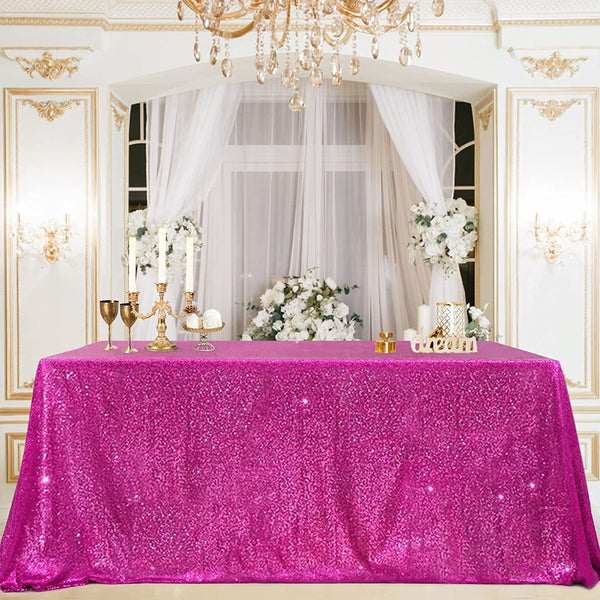 Fuchsia Sequin Glitter Tablecloth - 60x102 Inches - Wedding and Party Decor