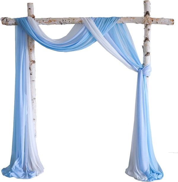 Wedding Arch Fabric Drapes Sheer Backdrop Curtain Panels - 3 Panels 30 x 6 Yards - Dusty Blue  White