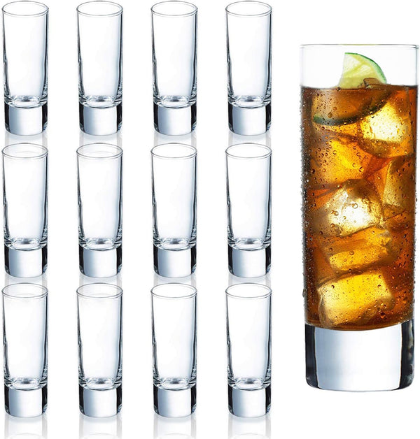 Farielyn-X Clear Heavy Base Shot Glasses 12 Pack, 2 oz Tall Glass Set for Whiskey, Tequila, Vodka