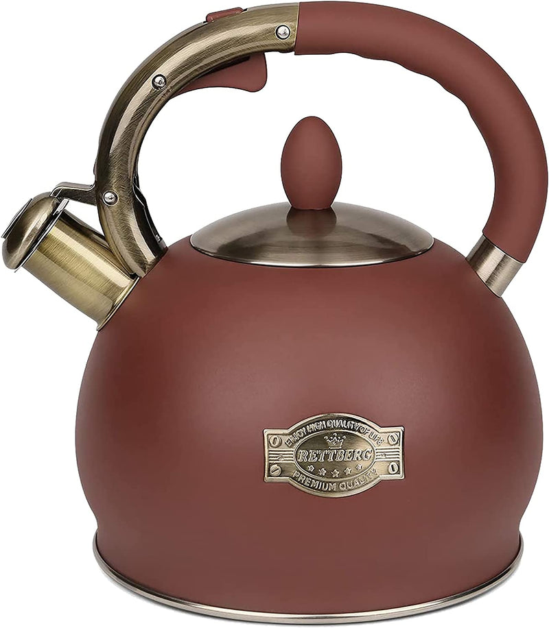 RETTBERG Tea Kettle for Stovetop Whistling Tea Kettles Retro Black Stainless Steel Teapots, 2.64 Quart (Cream)