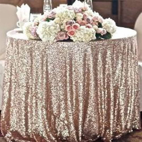 Champagne Sequin Tablecloth - 120 Round for Wedding Decor