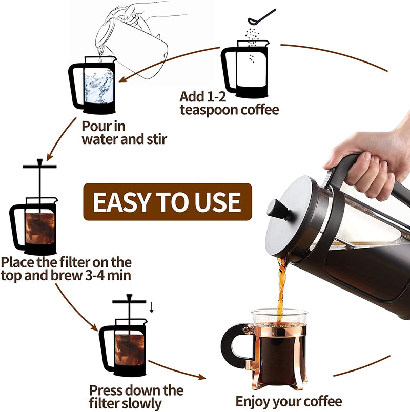 SIXAQUAE FRENCH PRESS French Press Coffee Maker Heat Resistant Durable Borosilicate Glass 34oz