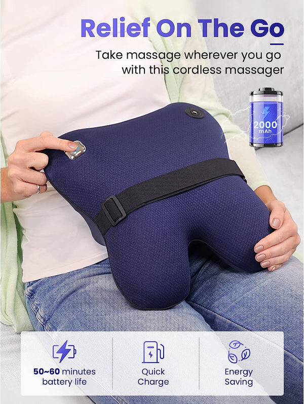 BOB AND BRAD Back Massager with Heat, Cordless Shiatsu Massagers for Neck and Back, Neck and Shoulder Massager, 3D Kneading Massage Pillow for Muscle Pain Relief, Relaxation Gifts for Women Men