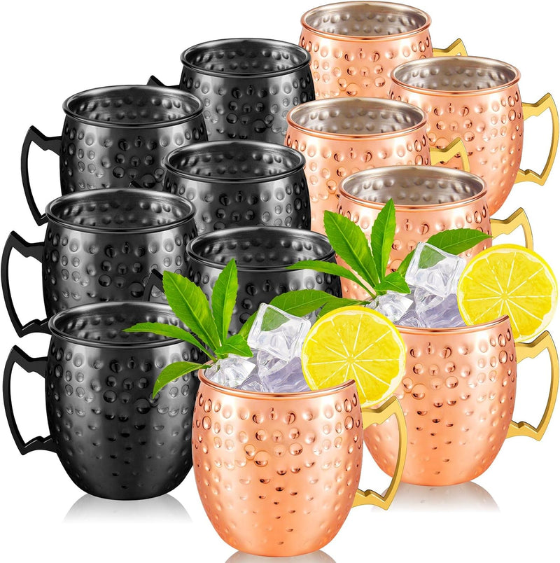 Tessco Set of 12 Moscow Mule Mugs Copper Mugs Moscow Mule Cups 19 oz Hammered Cups Copper Cups 304 Copper Plated Stainless Steel Mug for Chilled Drinks Coffee Wine 3.6 Inch (Rose Gold)