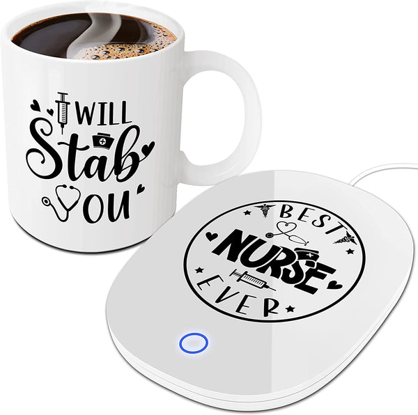 Nurse Gifts-Nurse Week Gifts Great Mug Warmer Set-Mothers Day Nurse Appreciation Gifts Smart Warmer Thermostat Coaster with Mug, Beverage Warmer Maintain Temperature 120℉-140℉