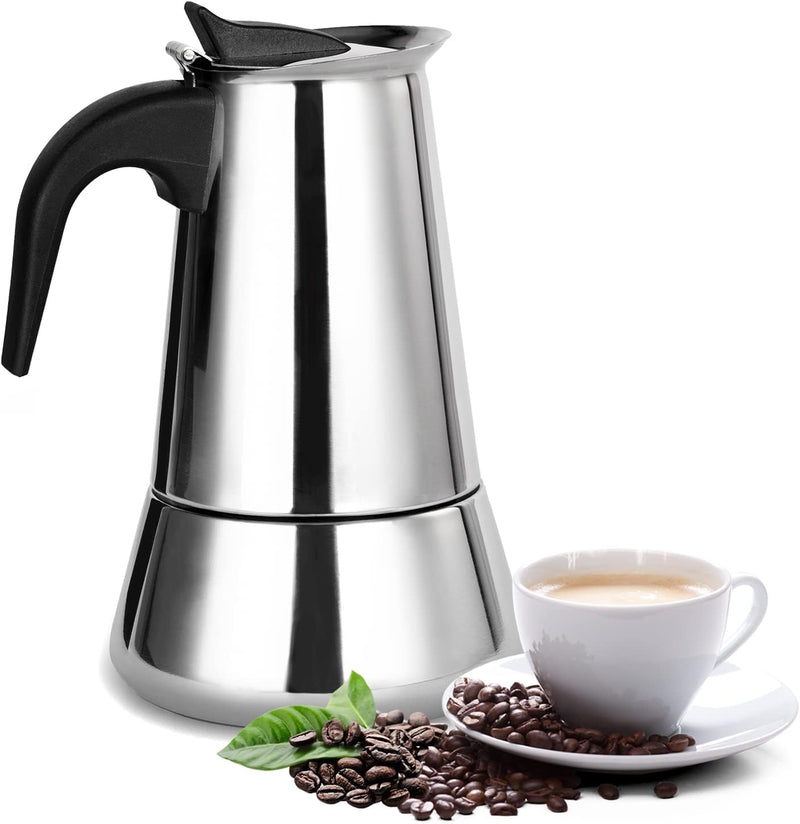 Stainless Steel Stovetop Moka Pot Espresso Maker Percolator 12 Cup 600ml Portable Italian Greca Cuban Coffee Maker for Big Family Home Office Camping, Work with Gas Electric Ceramic Stovetop