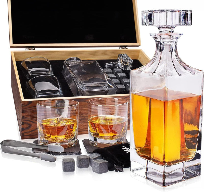 Whiskey Stones Gift Set by Royal Reserve – Artisan Crafted Scotch Bourbon Glasses, Chilling Rocks, Coasters and Tongs – Gift for Guy Men Dad Boyfriend Anniversary or Retirement