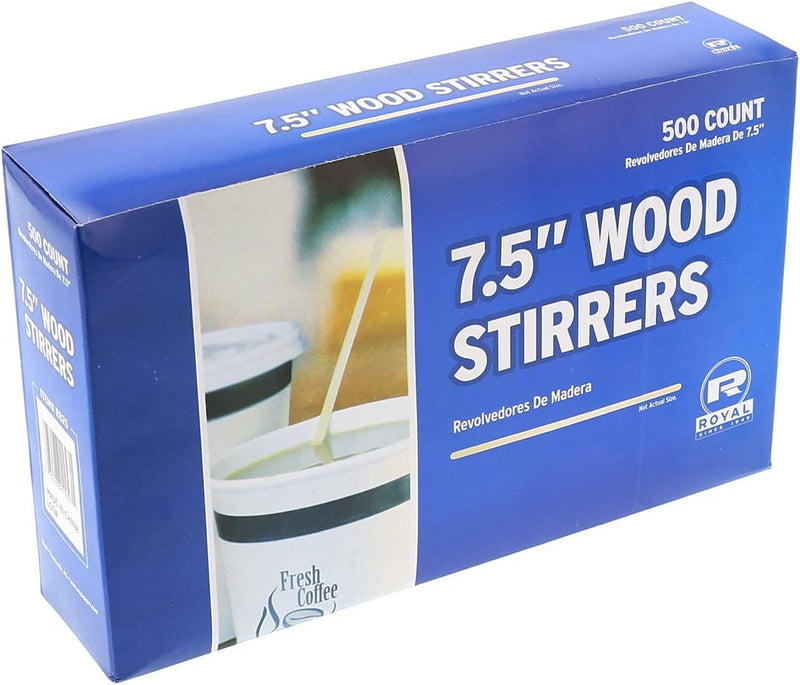 Royal 7.5" Wood Coffee Beverage Stirrers, Package, 1, Box of 500