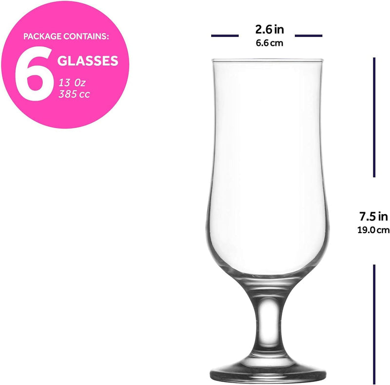 lav Hurricane Glasses Set of 6 - Pina Colada Cocktail Glasses 13 Oz - Great Choice for Tropical Drinks & Beers and Juice - Lead-Free Clear Tulip Drinking Cups Father's Day Gift- Made in Europe