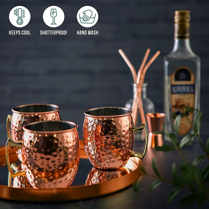 BOLD & DIVINE Moscow Mule Mugs | 3.7 x 4 Inches | Large | 18 oz | Set of 4 Cups | Stainless Steel Lining | Pure Copper Plating