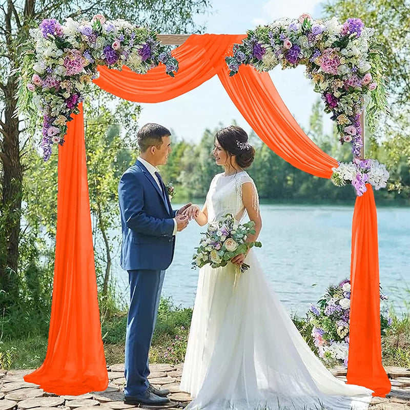 Chiffon Wedding Arch Draping Fabric - Orange 29 X19Ft 2 Panels Tulle Fabric Set