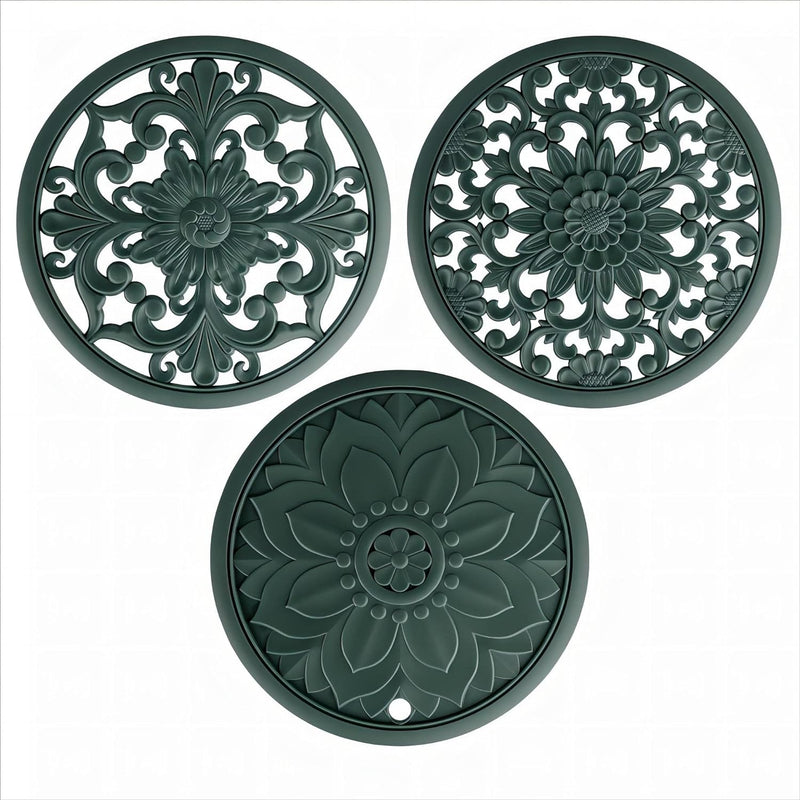 Viwehots Silicone Trivets Mats for Hot Pots and Pans, Square Microwave Non Slip Mat for Table or Counter, Multi-Use Carved Hot Pads and Mats, Heat Resistant Big Teapot Coaster Set of 3 Teal